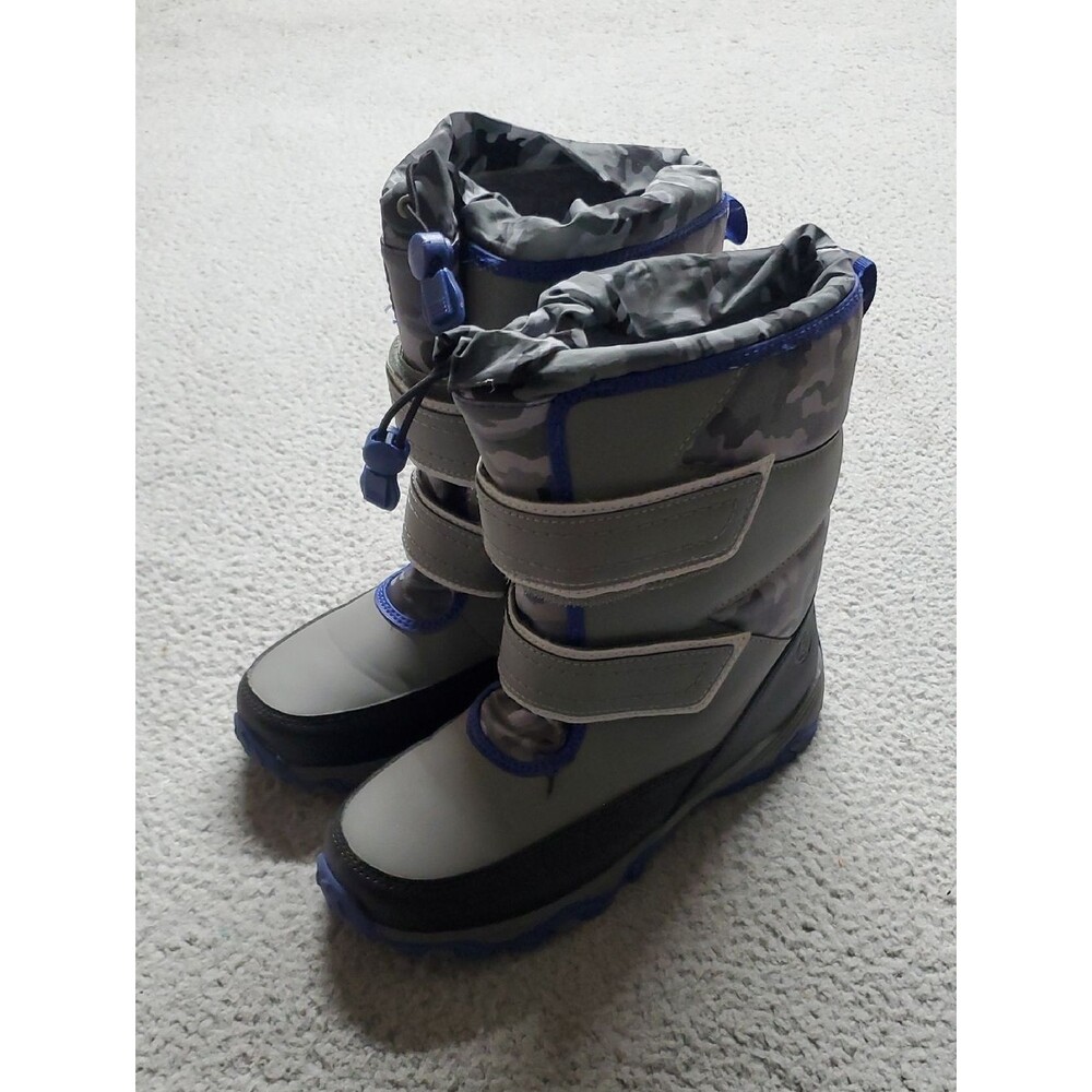 Lands' End Kids Grey Camo Winter Boots with Blue Accents